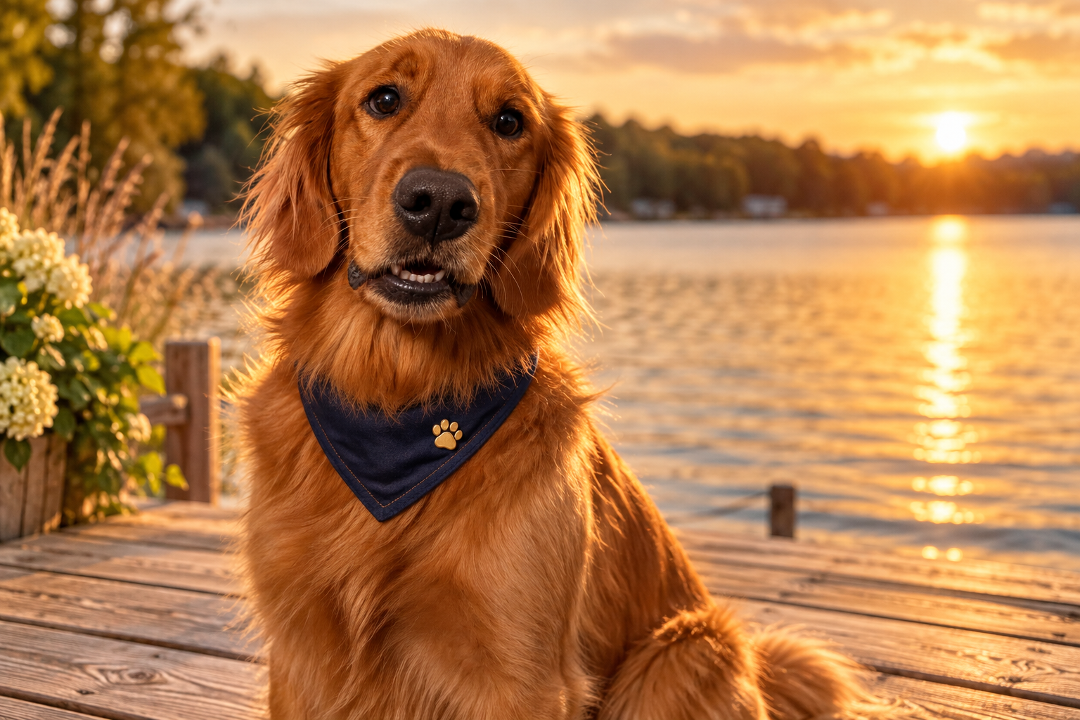 Golden-hour campaign portrait of Zoe in her navy bandana